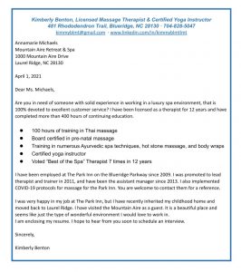 massage therapy cover letter