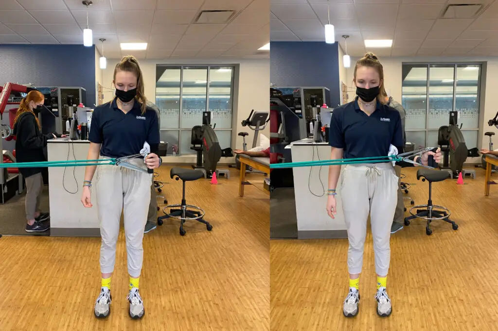 rotator cuffee external rotation exercise with elastic band