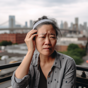 middle age asian woman with migraine headache