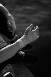 wrist sprain injury bandaged