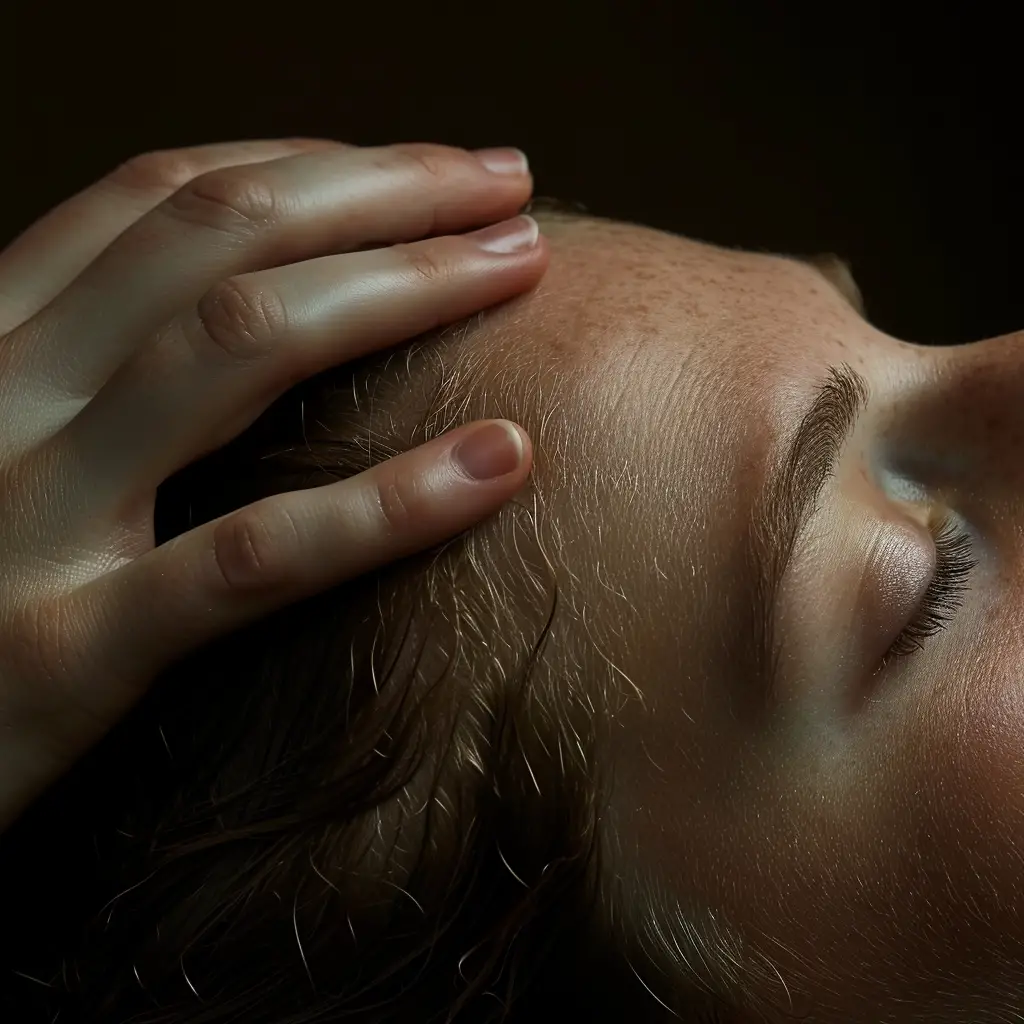 woman receiving craniosacral therapy on her head